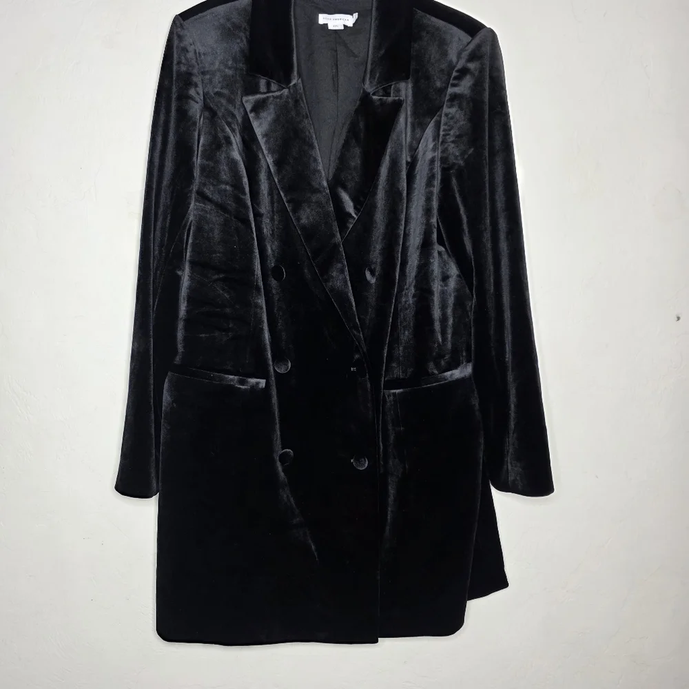 Good American Exec Double-breasted Velvet Mini Dress In Black Tuxedo dress 2X - Picture 4 of 11